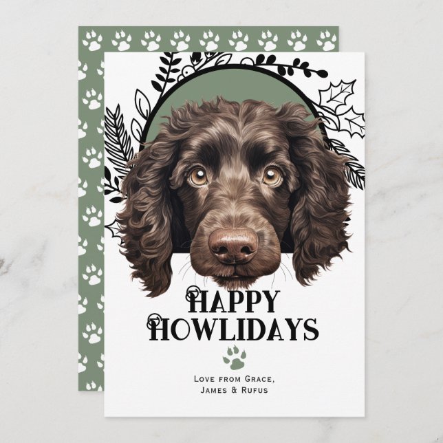 Cartes Pour Fêtes Annuelles Joyeux Howlidays American Water Spaniel Christmas (Devant / Derrière)