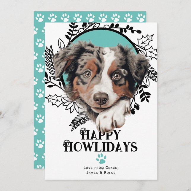 Cartes Pour Fêtes Annuelles Joyeux Howlidays Australian Cattle Dog Christmas (Devant / Derrière)