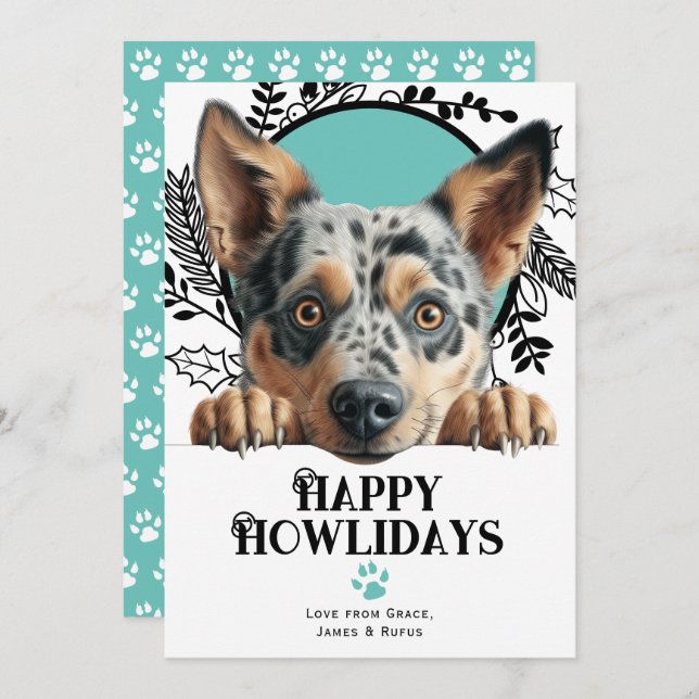 Cartes Pour Fêtes Annuelles Joyeux Howlidays Australian Cattle Dog Christmas (Devant / Derrière)