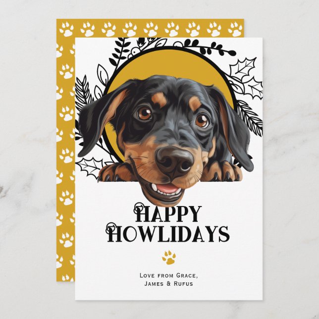 Cartes Pour Fêtes Annuelles Joyeux Howlidays Autrichien Noir et Tan Noël (Devant / Derrière)