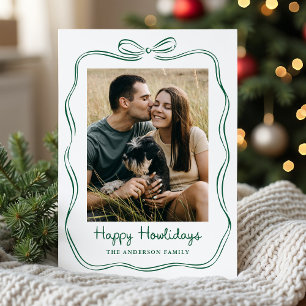 Cartes Pour Fêtes Annuelles Joyeux Howlidays avec un nœud vert dessiné à la ma