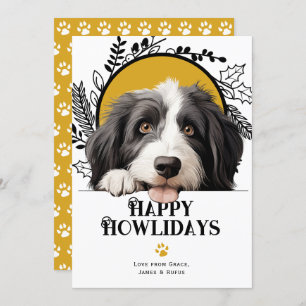 Cartes Pour Fêtes Annuelles Joyeux Howlidays Beared Collie Chien Noël
