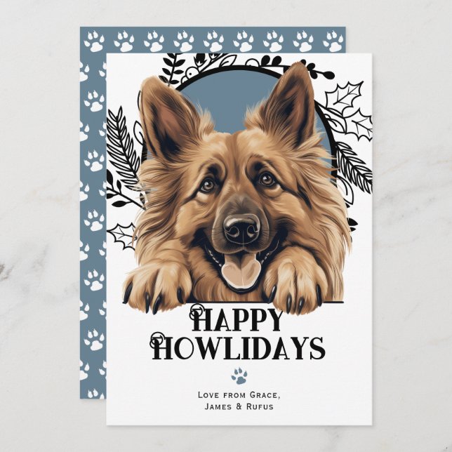 Cartes Pour Fêtes Annuelles Joyeux Howlidays Belge Tervuren Chien Noël (Devant / Derrière)