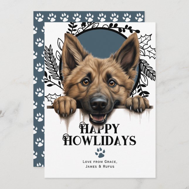 Cartes Pour Fêtes Annuelles Joyeux Howlidays Belgique Berger Chien Noël (Devant / Derrière)