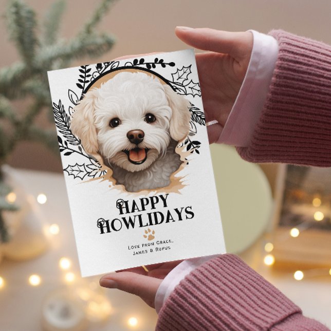 Cartes Pour Fêtes Annuelles Joyeux Howlidays Bichon Frise Dog Christmas (Happy Howlidays Bichon Frise Dog Christmas Holiday Cards by Ricaso. Cute Bichon breed holiday card)