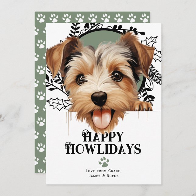 Cartes Pour Fêtes Annuelles Joyeux Howlidays Biewer Terrier Chien Noël (Devant / Derrière)