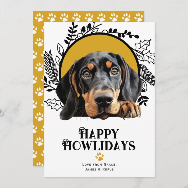 Cartes Pour Fêtes Annuelles Joyeux Howlidays Black Tan Coonhound Chig Noël (Devant / Derrière)
