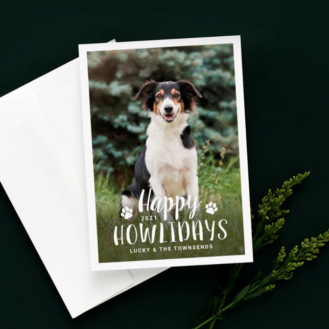 Cartes Pour Fêtes Annuelles Joyeux Howlidays Black White Puppy Chig Photo (Créateur téléchargé)