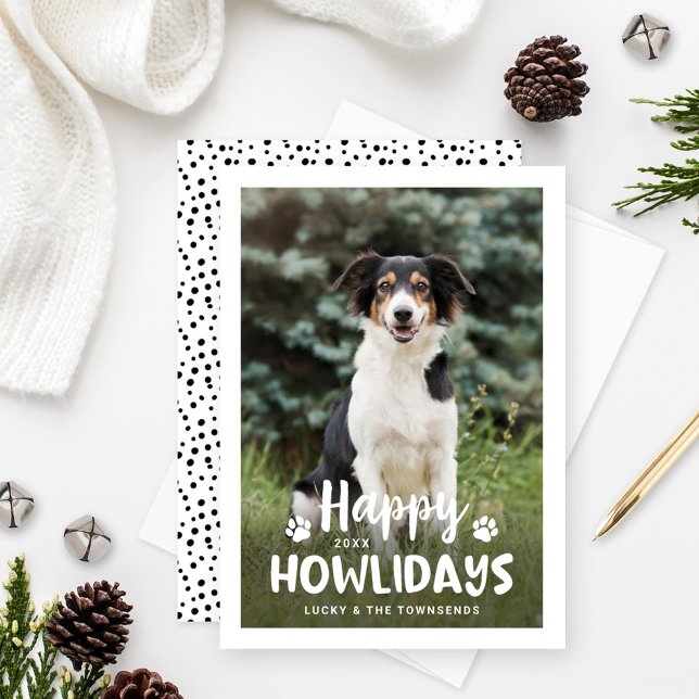 Cartes Pour Fêtes Annuelles Joyeux Howlidays Black White Puppy Chig Photo (Créateur téléchargé)