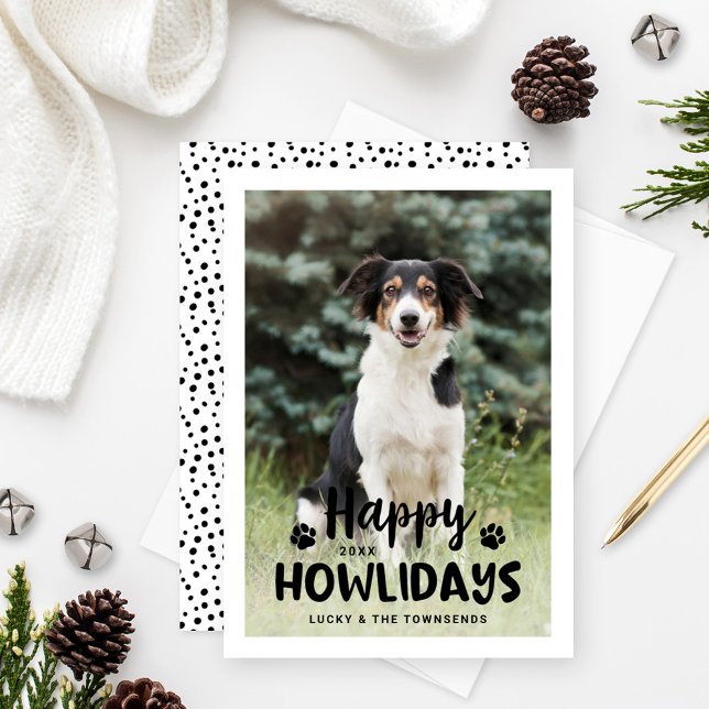 Cartes Pour Fêtes Annuelles Joyeux Howlidays Black White Puppy Chig Photo (Créateur téléchargé)