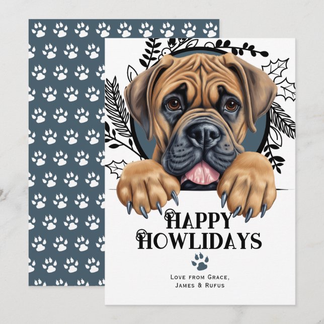 Cartes Pour Fêtes Annuelles Joyeux Howlidays Boerboel Dog Christmas (Devant / Derrière)