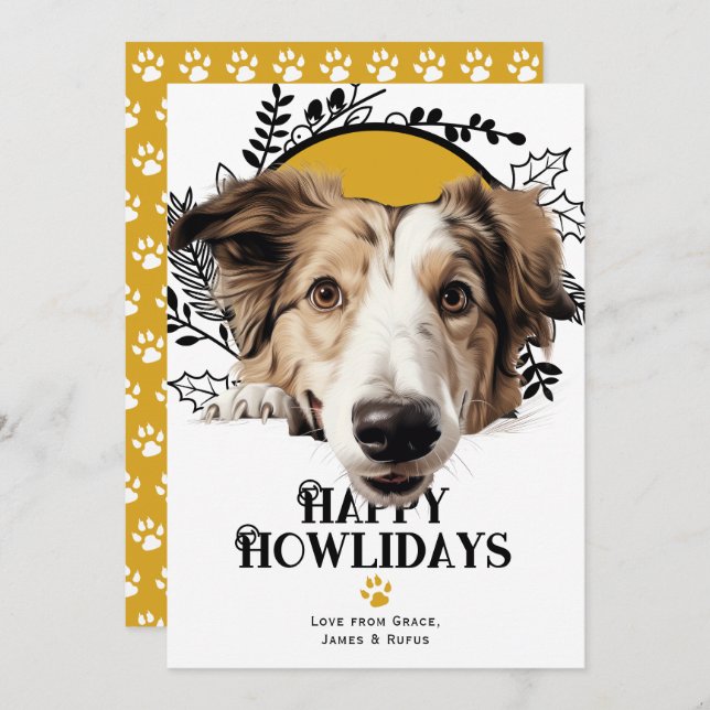 Cartes Pour Fêtes Annuelles Joyeux Howlidays Borzoi Chien Noël (Devant / Derrière)