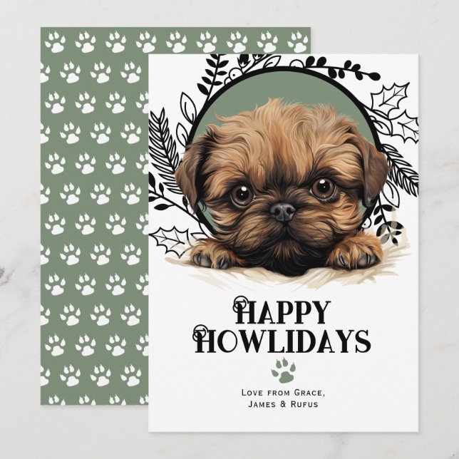 Cartes Pour Fêtes Annuelles Joyeux Howlidays Brussels Griffon Dog Christmas (Devant / Derrière)