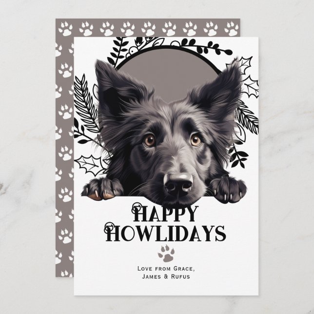 Cartes Pour Fêtes Annuelles Joyeux Howlidays Chien belge Sheepdog Noël (Devant / Derrière)