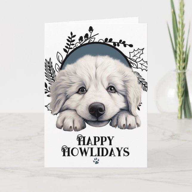 Cartes Pour Fêtes Annuelles Joyeux Howlidays chien des Pyrénées (Devant)