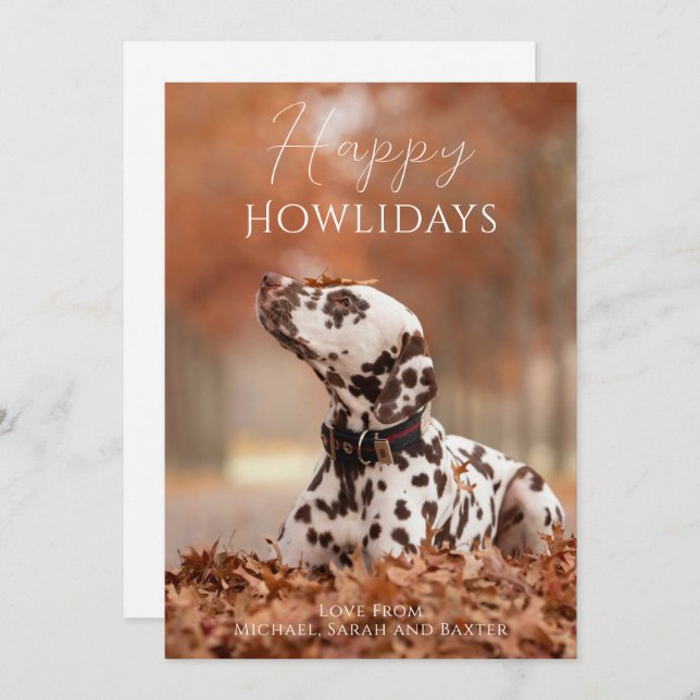 Cartes Pour Fêtes Annuelles Joyeux Howlidays Chien Photo Noël (Devant / Derrière)