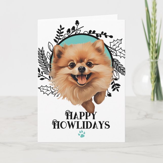 Cartes Pour Fêtes Annuelles Joyeux Howlidays Chien Poméranien Noël (Devant)