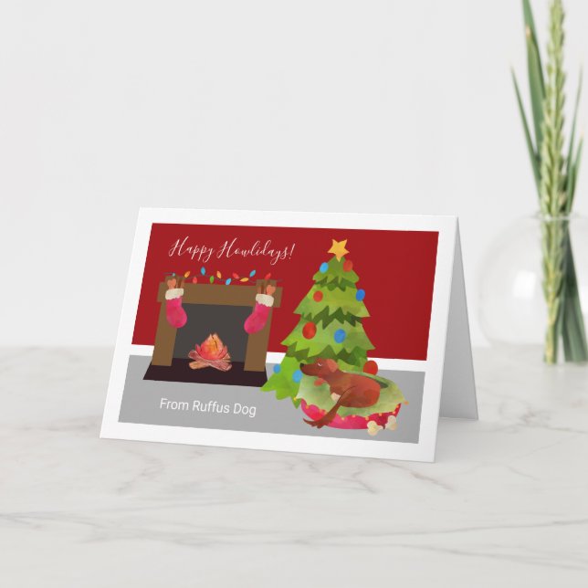 Cartes Pour Fêtes Annuelles Joyeux Howlidays Chien thème Noël personnalisé (Devant)