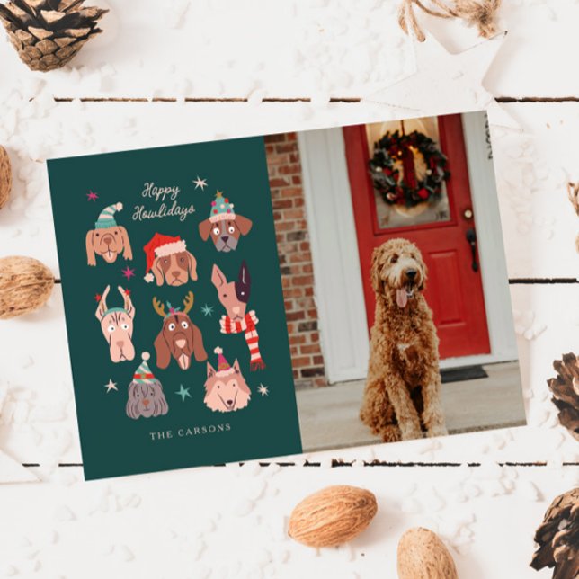Cartes Pour Fêtes Annuelles Joyeux Howlidays Chiens d'hiver Photo Noël (Créateur téléchargé)