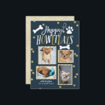 Cartes Pour Fêtes Annuelles Joyeux Howlidays | Christmas Photo Collage<br><div class="desc">Diffusez l'amour de cette saison de vacances avec une carte de vacances chic et "pawsitive". Cette carte comporte un collage de 4 de vos photos préférées avec des éléments dans un faux brillant d'or. Est accompagné d'un motif correspondant sur le dos. Vous pouvez ajouter une photo ou un texte à...</div>