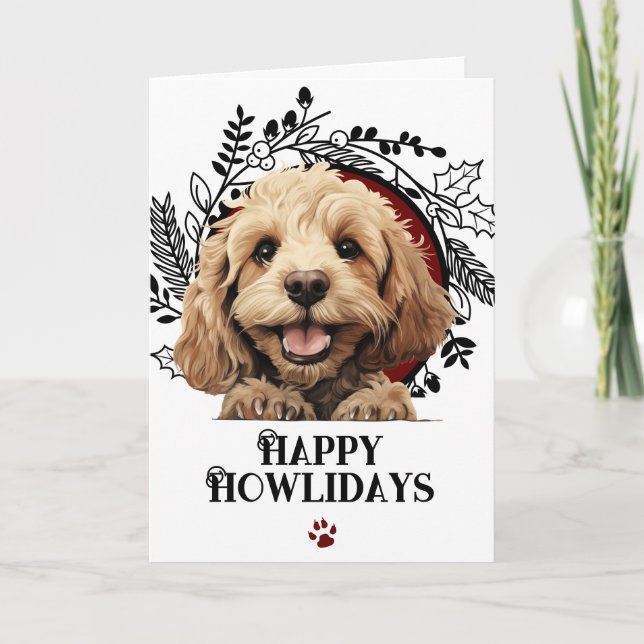 Cartes Pour Fêtes Annuelles Joyeux Howlidays Cockapoo Chien Noël (Devant)