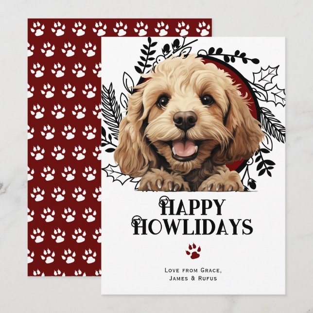 Cartes Pour Fêtes Annuelles Joyeux Howlidays Cockapoo Dog Christmas (Devant / Derrière)