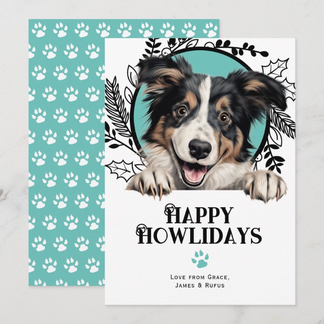 Cartes Pour Fêtes Annuelles Joyeux Howlidays Collie Chien Noël (Devant / Derrière)