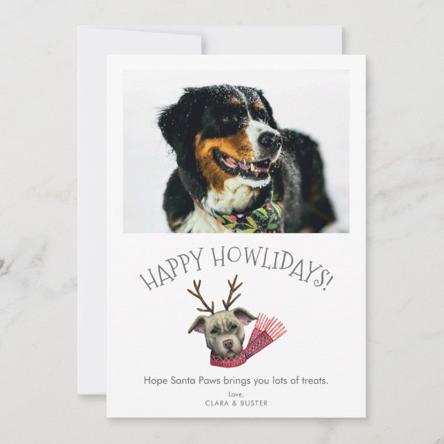 Cartes Pour Fêtes Annuelles Joyeux Howlidays | Cute Puns Chien Photo Animal (Devant)