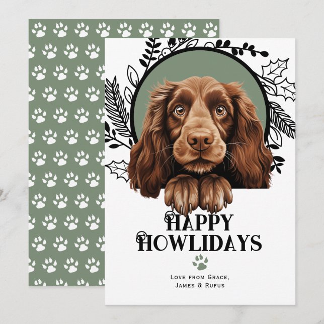 Cartes Pour Fêtes Annuelles Joyeux Howlidays Field Spaniel Dog Noël (Devant / Derrière)