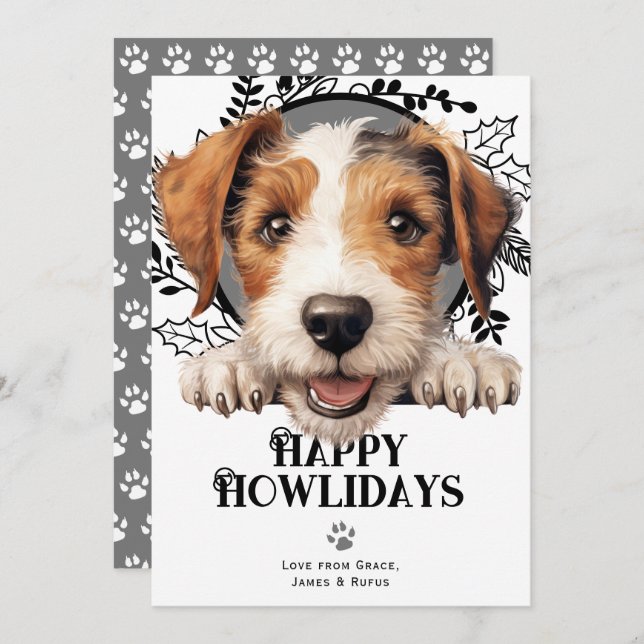 Cartes Pour Fêtes Annuelles Joyeux Howlidays Fil Fox Terrier Chien Noël (Devant / Derrière)