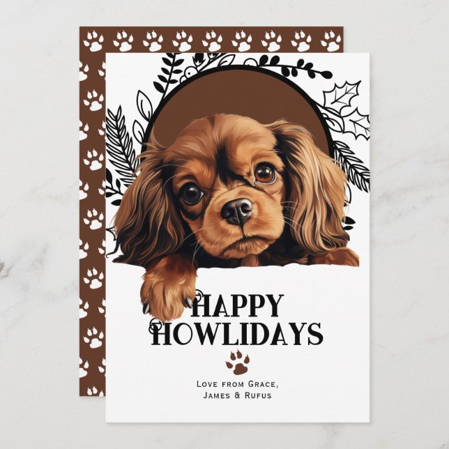 Cartes Pour Fêtes Annuelles Joyeux Howlidays Français Jouet Spaniel Chien Noël (Devant / Derrière)