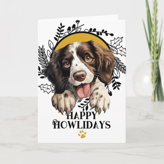 Cartes Pour Fêtes Annuelles Joyeux Howlidays Français Springer espagnol Noël (Devant)