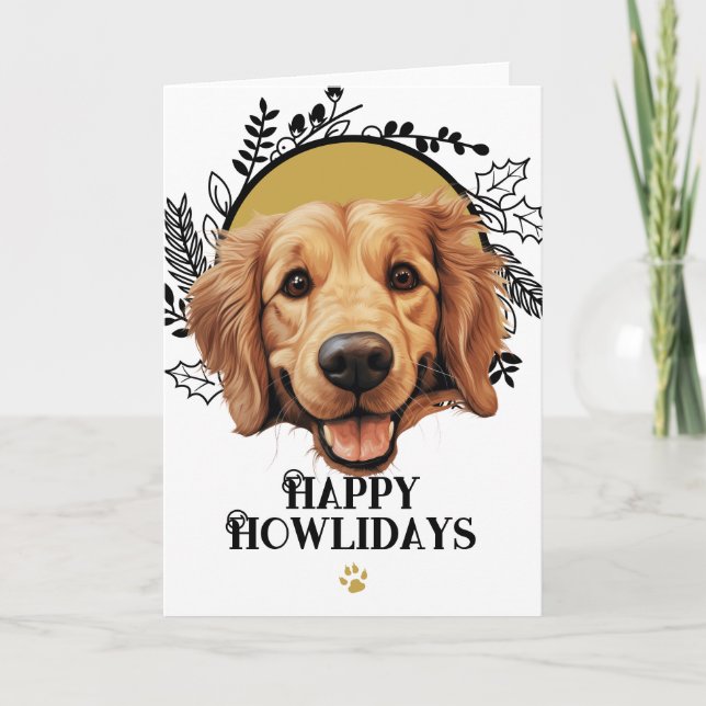 Cartes Pour Fêtes Annuelles Joyeux Howlidays Golden Retriever Dog Christmas (Devant)