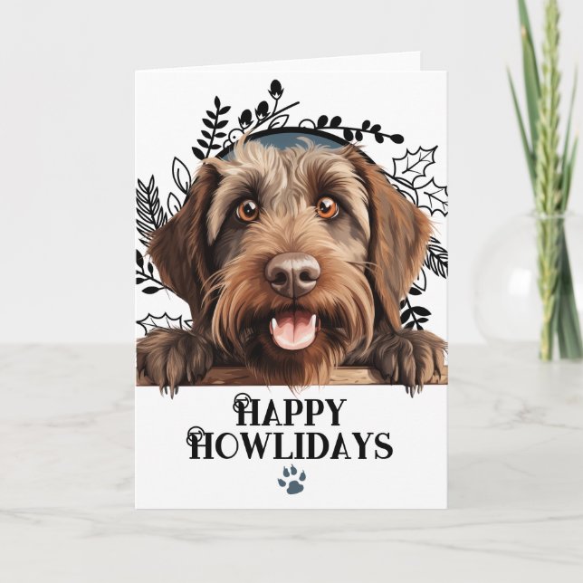 Cartes Pour Fêtes Annuelles Joyeux Howlidays Griffon à poil dur Pointant Chien (Devant)