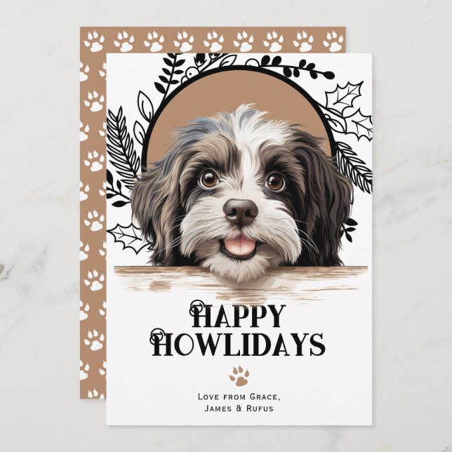 Cartes Pour Fêtes Annuelles Joyeux Howlidays Havanese Dog Christmas (Devant / Derrière)