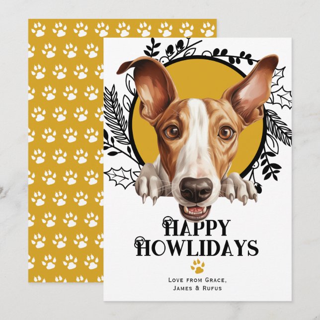 Cartes Pour Fêtes Annuelles Joyeux Howlidays Ibizan Hound Dog Christmas (Devant / Derrière)
