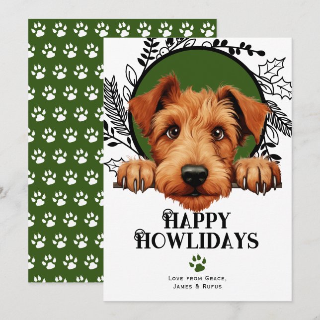 Cartes Pour Fêtes Annuelles Joyeux Howlidays Irish Terrier Dog Christmas (Devant / Derrière)