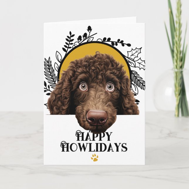 Cartes Pour Fêtes Annuelles Joyeux Howlidays Irish Water Spaniel Dog Christmas (Devant)