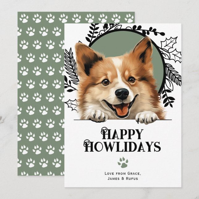 Cartes Pour Fêtes Annuelles Joyeux Howlidays Islande Sheepdog Christmas (Devant / Derrière)