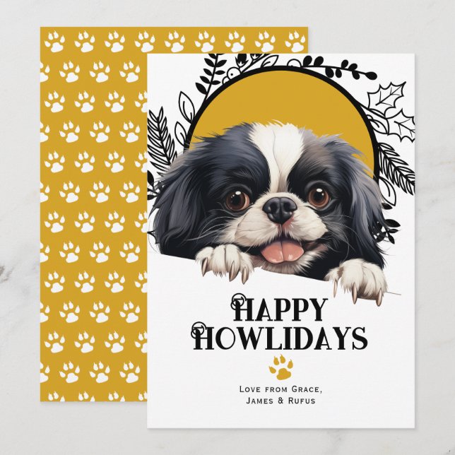 Cartes Pour Fêtes Annuelles Joyeux Howlidays Japonais Chien Chin Noël (Devant / Derrière)
