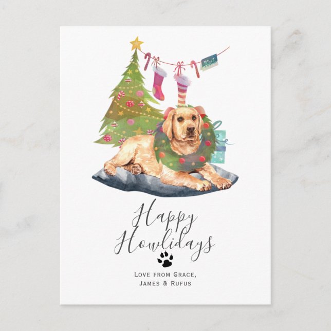 Cartes Pour Fêtes Annuelles Joyeux Howlidays Jaune Labrador Dog Christmas (Devant)