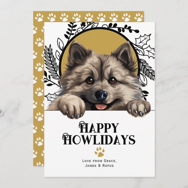 Cartes Pour Fêtes Annuelles Joyeux Howlidays Keeshond Chien Noël (Devant / Derrière)