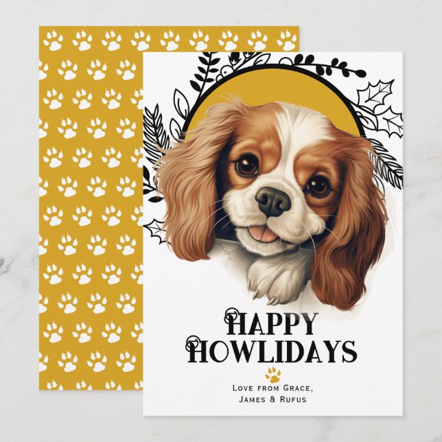 Cartes Pour Fêtes Annuelles Joyeux Howlidays King Charles Spaniel Dog Christma (Devant / Derrière)