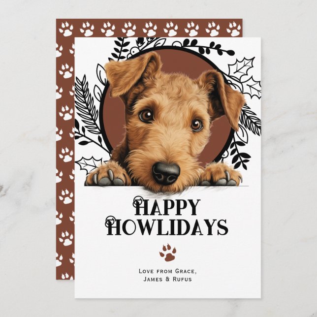 Cartes Pour Fêtes Annuelles Joyeux Howlidays Lakeland Terrier Chien Noël (Devant / Derrière)