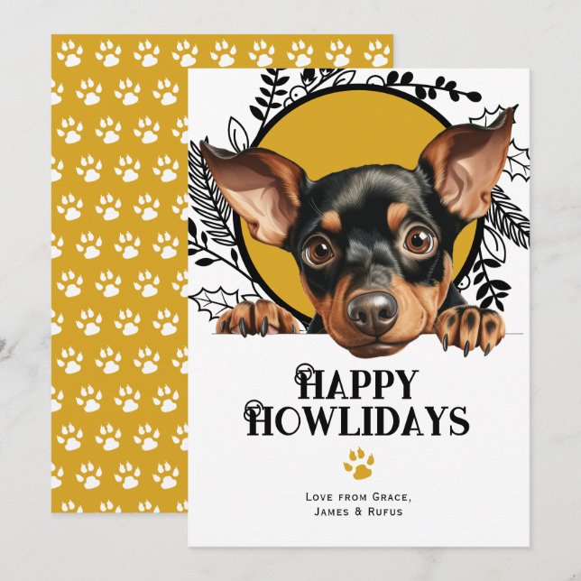 Cartes Pour Fêtes Annuelles Joyeux Howlidays Manchester Terrier Chien Noël (Devant / Derrière)
