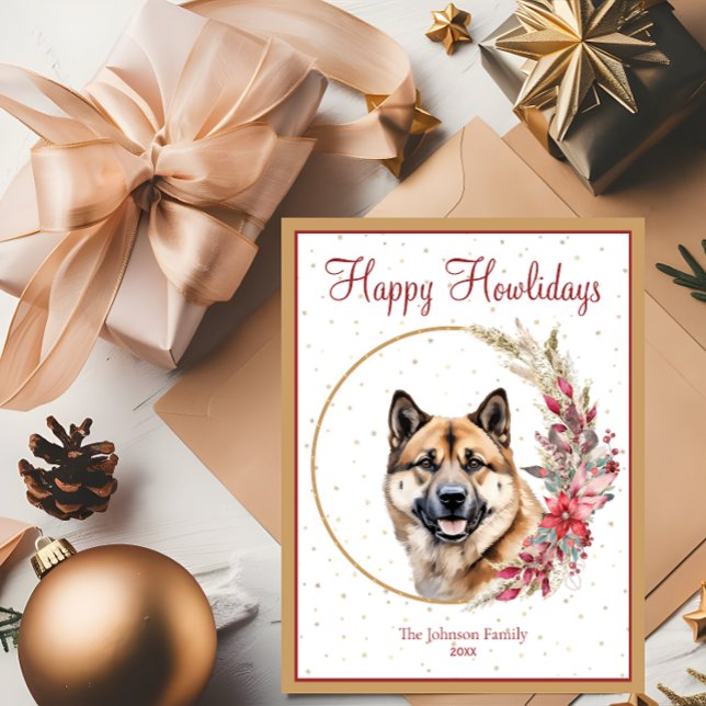 Cartes Pour Fêtes Annuelles Joyeux Howlidays mignon chien Akita (Créateur téléchargé)