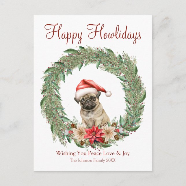 Cartes Pour Fêtes Annuelles Joyeux Howlidays mignon chien Carlin (Devant)