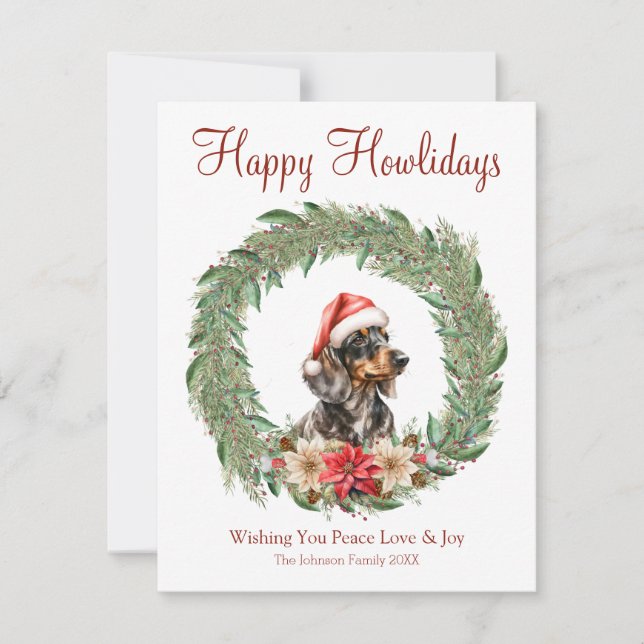 Cartes Pour Fêtes Annuelles Joyeux Howlidays mignon chien Dachshund (Devant)
