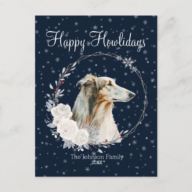 Cartes Pour Fêtes Annuelles Joyeux Howlidays mignon Chien de Borzoi (Devant)