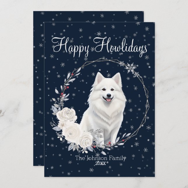 Cartes Pour Fêtes Annuelles Joyeux Howlidays mignon Eskimo Chien américain (Devant / Derrière)